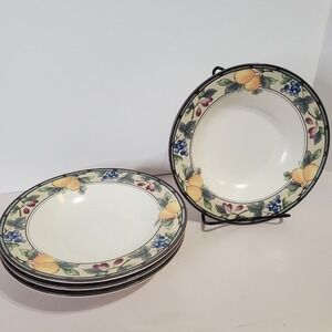 Mikasa CAC29 Intaglio Garden Harvest 9" Rimmed BOWLS Pasta SALAD SOUP Set 4